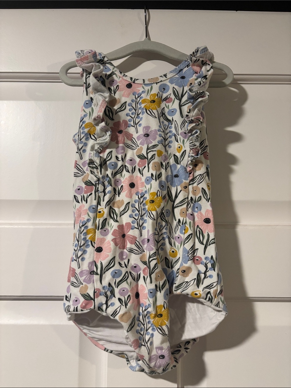 Remie Girl Floral Ruffle Shoulder Leotard